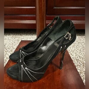 Dior Black Peep-Toe Heels with Silver Accents